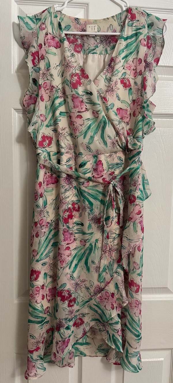 A New Day Women's Floral Ruffle Sleeve Wrap Dress Size M